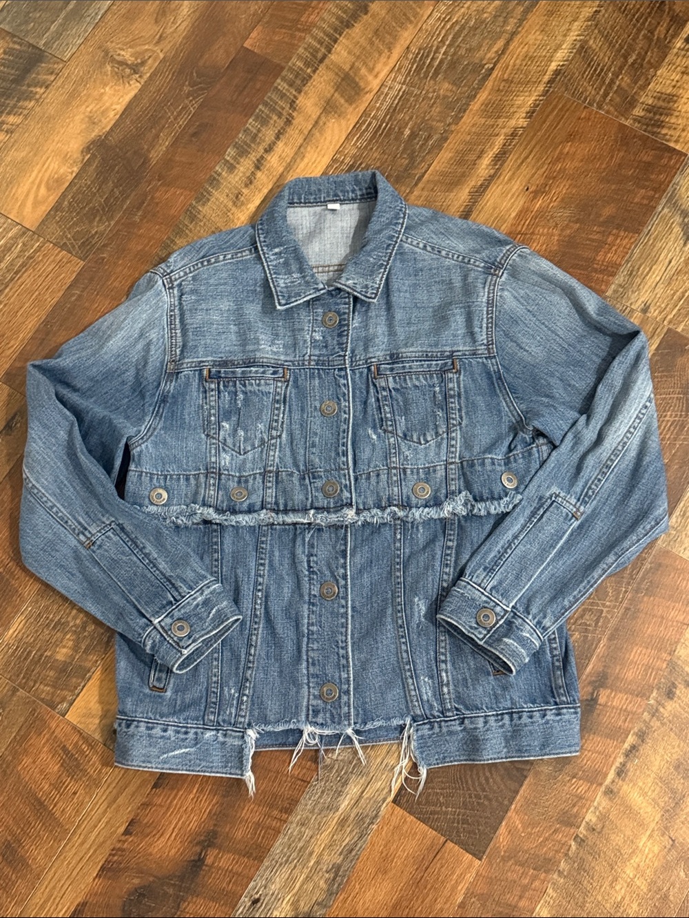 True Religion Distressed Frayed Trucker Denim Jacket Medium